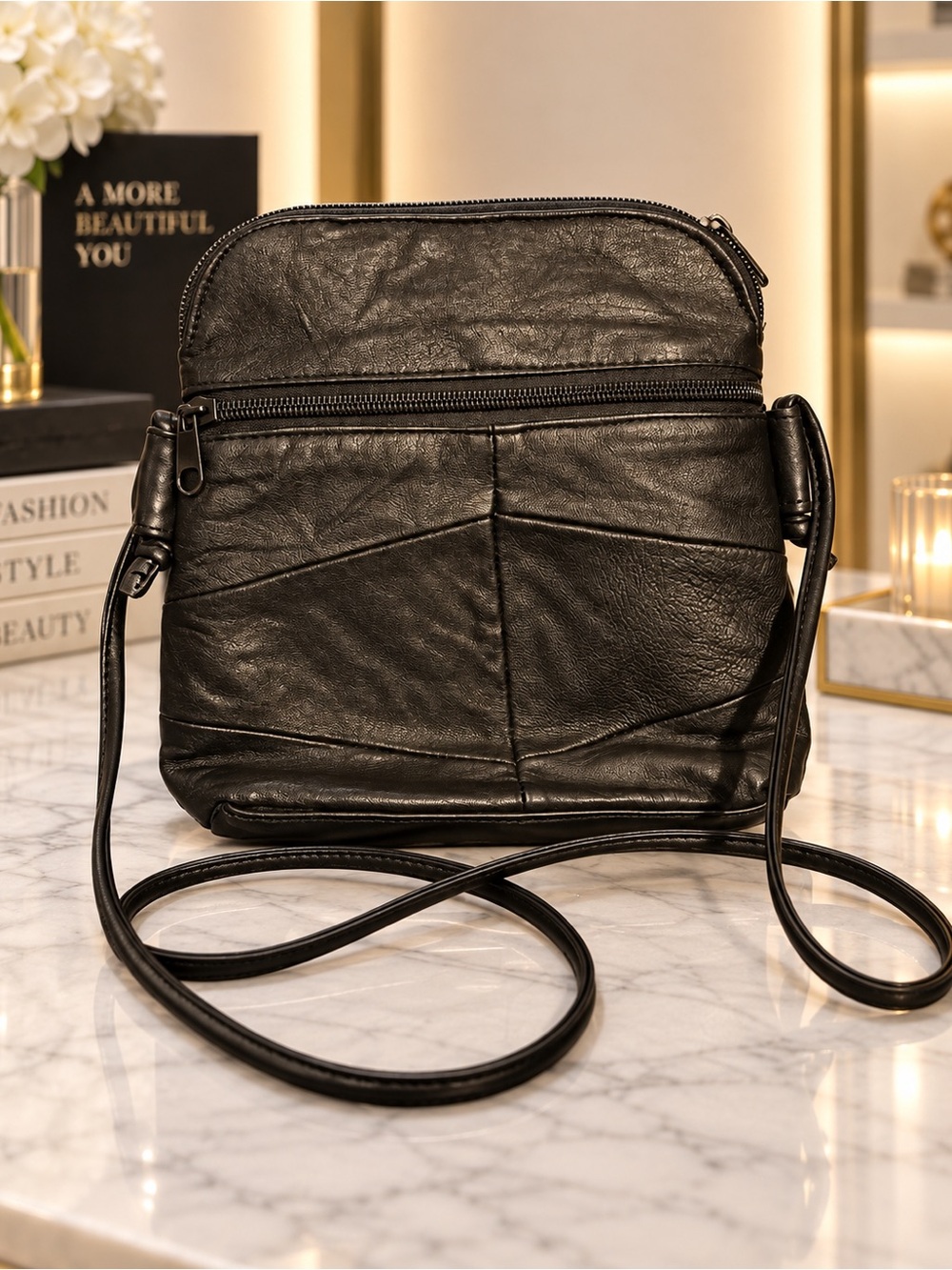 1990s Classic Black Crossbody Bag - Women's Leather Shoulder Purse